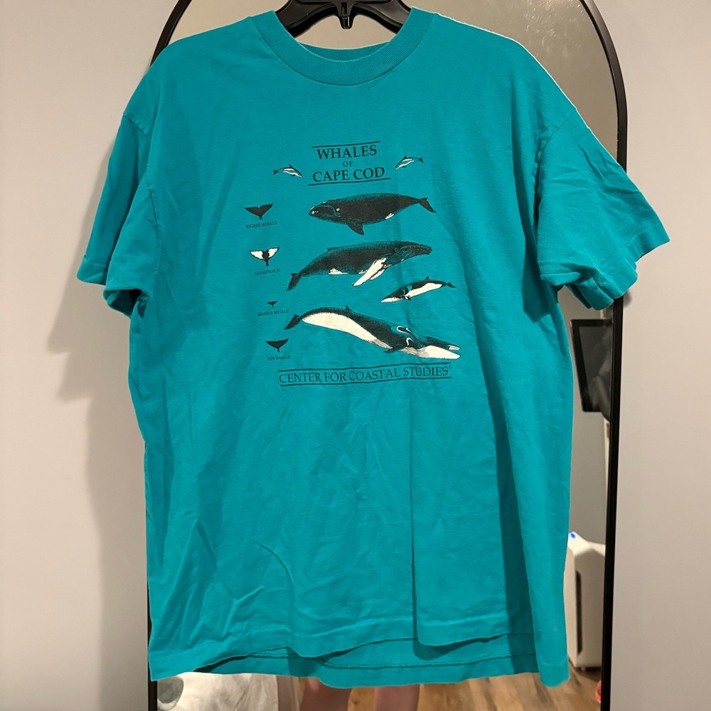 Vintage Whales of Cape Cod Teal Blue Short Sleeve T Shirt Size XL